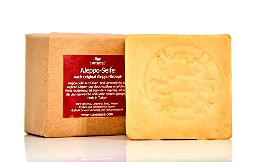 Carenesse Jabón Alepo, 85% de aceite de oliva y 15% de aceite de laurel, receta tradicional, cortada a mano, producto natural, sin colorante y perfumes artifical, 100% vegetal, jabón natural, 200 g