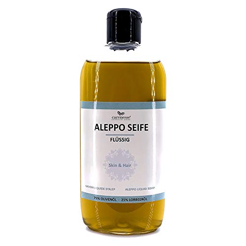 Carenesse Jabón liquido Alepo, 75% aceite de oliva + 25% aceite de laurel, producto natural, 100% vegetal, jabón liquido natural, 250 ml