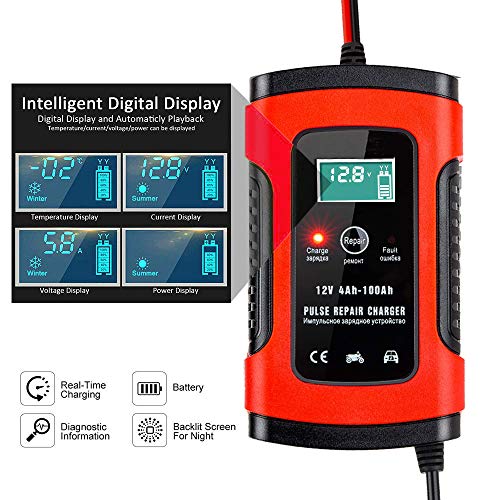 Cargador de Batería Coche Moto, BUDDYGO 5A 12V Full Automático Inteligente Mantenimiento de batería con Múltiples Protecciones para Automóviles, Motocicletas, ATVs, RVs, Barco