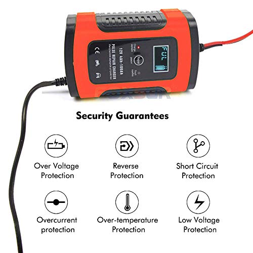 Cargador de Batería Coche Moto, BUDDYGO 5A 12V Full Automático Inteligente Mantenimiento de batería con Múltiples Protecciones para Automóviles, Motocicletas, ATVs, RVs, Barco