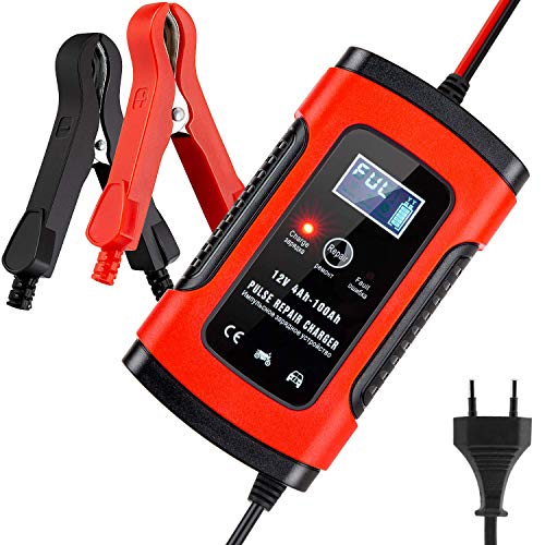 Cargador de Batería Coche Moto, BUDDYGO 5A 12V Full Automático Inteligente Mantenimiento de batería con Múltiples Protecciones para Automóviles, Motocicletas, ATVs, RVs, Barco