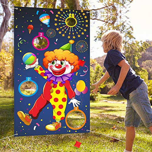 Carnival Toss Games Clown Banner con 3 Bean Bags Circus Bean Bag Toss Juego para Las Actividades de la Fiesta de Carnaval, Grandes Decoraciones de Carnaval, Proveedores de Circo para Niños y Adultos