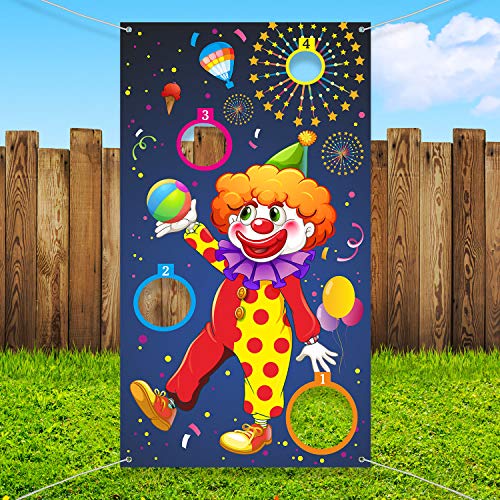 Carnival Toss Games Clown Banner con 3 Bean Bags Circus Bean Bag Toss Juego para Las Actividades de la Fiesta de Carnaval, Grandes Decoraciones de Carnaval, Proveedores de Circo para Niños y Adultos