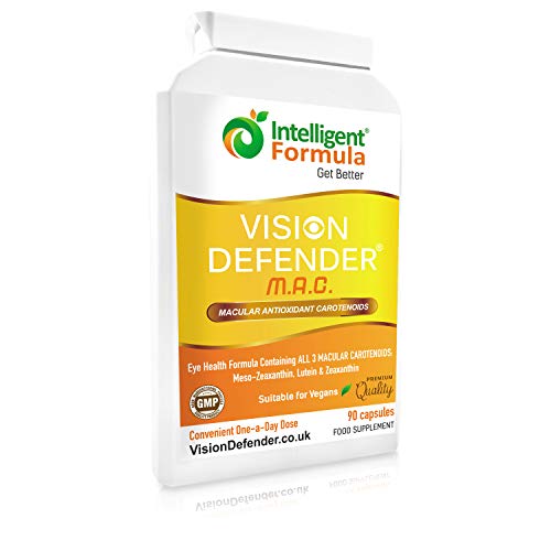 Carotenoides Antioxidantes Maculares VISION DEFENDER MAC - Protege Tus Ojos, Cuida Tu Vista con el Suplemento Vegano de Meso-Zeaxantina, Luteína & Zeaxantina para Ojos (90 cápsulas/Una-Diaria)