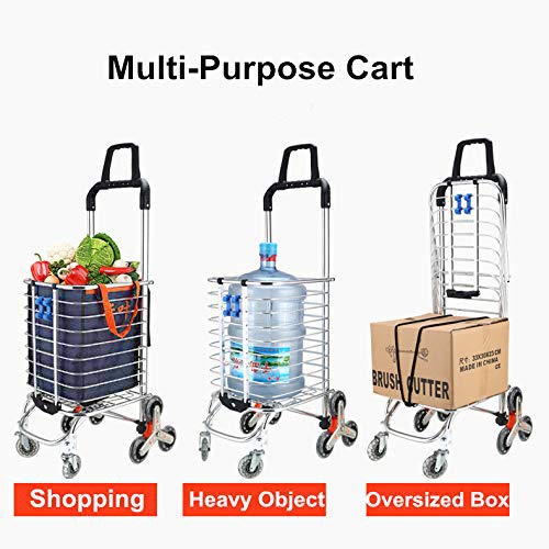 Carrito de Compras Plegable Tienda de comestibles portátil Utilitario Escalera Liviana Carro de Escalada con Ruedas giratorias giratorias y Bolsa de Lona extraíble Impermeable (azul)