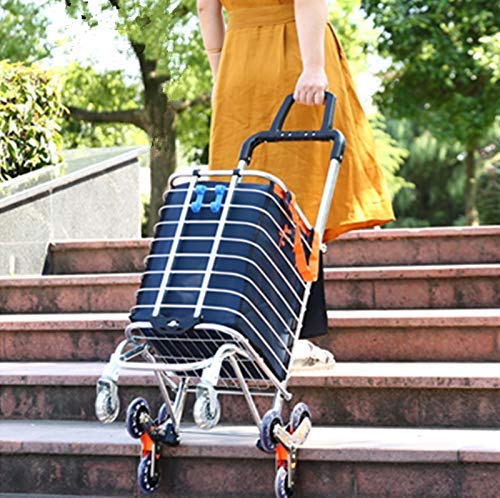 Carrito de Compras Plegable Tienda de comestibles portátil Utilitario Escalera Liviana Carro de Escalada con Ruedas giratorias giratorias y Bolsa de Lona extraíble Impermeable (azul)