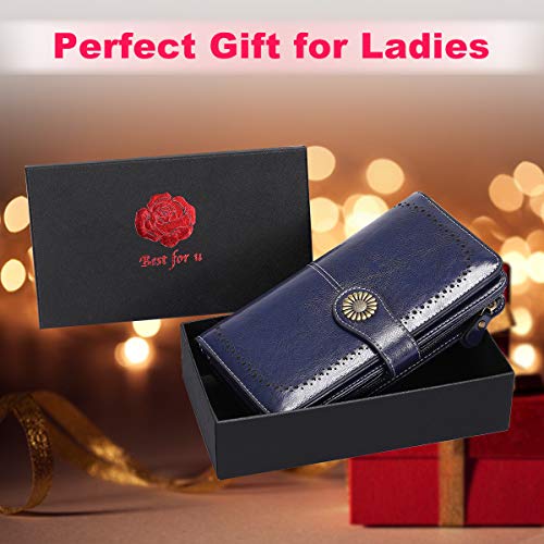 Cartera Cuero Mujer Bloqueo RFID Monedero Piel Mujer Grande con Muchos Bolsillos, Billetera Larga Mujer con Cremallera 26 Ranuras para Tarjetas, Carteras de Piel para Dama XXL (Morado)