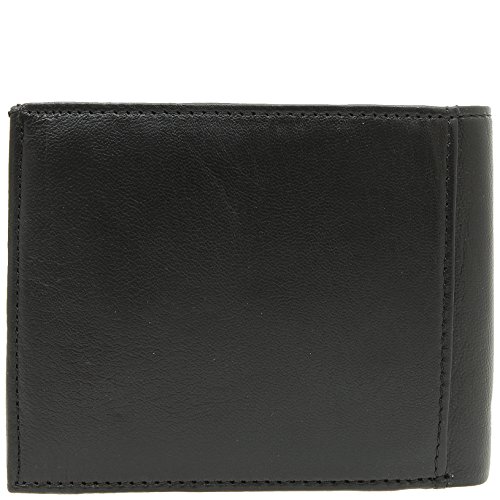 Cartera de piel auténtica y monedero para hombre, en negro