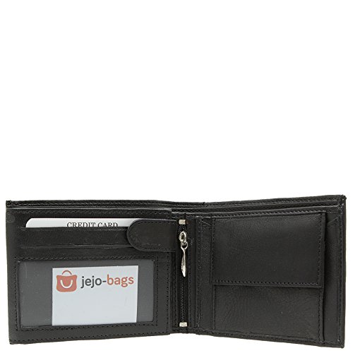 Cartera de piel auténtica y monedero para hombre, en negro