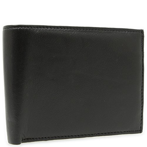 Cartera de piel auténtica y monedero para hombre, en negro