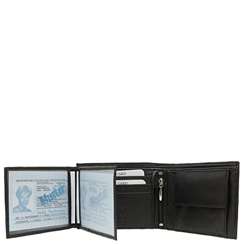 Cartera de piel auténtica y monedero para hombre, en negro