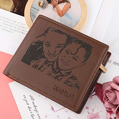 Cartera fotográfica Personalizada Nombre Personalizado Minimalista Grabado Bloqueo Bifold RFID Monedero Navidad Acción de Gracias Regalos para Hombres Padre Hijo