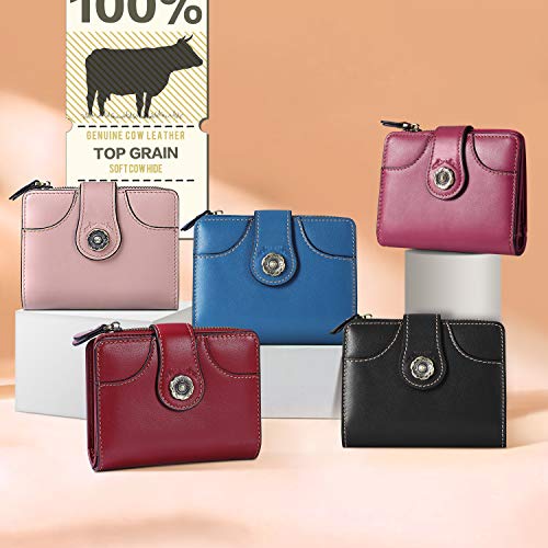 Cartera Mujer Cuero Auténtico Bloqueo RFID Billetera Mujer Monedero Piel con Bolsillo Cremallera de Actualización con Caja de Regalo (100% Cuero auténtico - Negro)