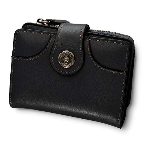 Cartera Mujer Cuero Auténtico Bloqueo RFID Billetera Mujer Monedero Piel con Bolsillo Cremallera de Actualización con Caja de Regalo (100% Cuero auténtico - Negro)