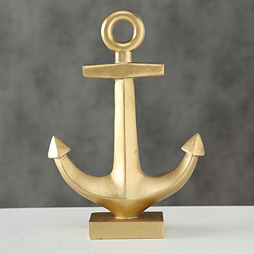 CasaJame Escultura Decorativa con Forma de Ancla - Adornos Estatua Náutica - Resina Sintética Dorada 20x14x4cm