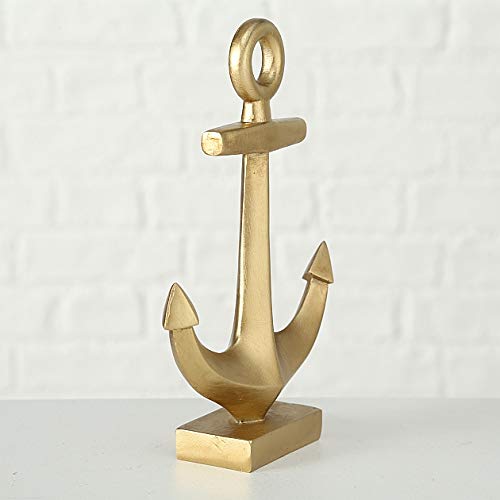 CasaJame Escultura Decorativa con Forma de Ancla - Adornos Estatua Náutica - Resina Sintética Dorada 20x14x4cm