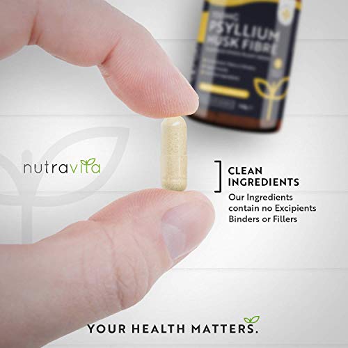 Cáscara de Psyllium 700mg - 180 Cápsulas Veganas - 1200mg Psyllium Husk por Ración - Fibra de Cáscara de psyllium elaborado con Semillas de Plantago Ovata 100% Puras - Producto Elaborado por Nutravita