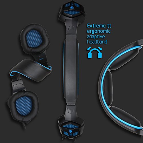 Cascos para Xbox One PS4, Sades SA807 Auriculares Gaming Bajo Envolvente Estéreo con Micrófono 3.5mm Puerto Compatible PC/ MAC/ iPad/ iPod/ iPhone/ Laptop/Smartphone(Negro/Azul)