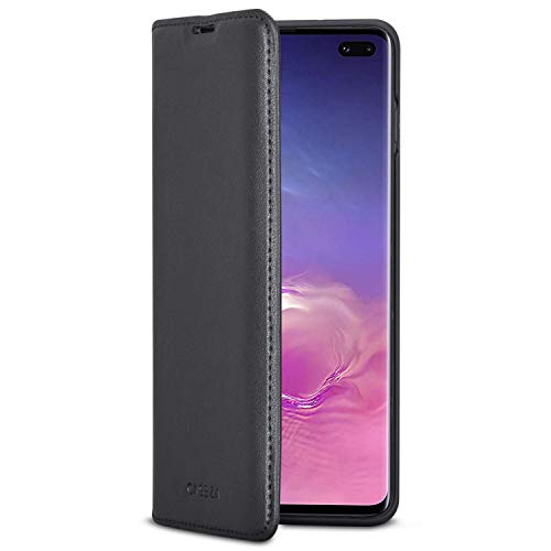 CASEZA Samsung Galaxy S10 Plus Funda Negro Tipo Libro Piel PU Case Cover Carcasa Plegable Cartera Oslo Piel Vegana Premium para Galaxy S 10 + (6,4") Original - Ultrafina con Cierre Magnético