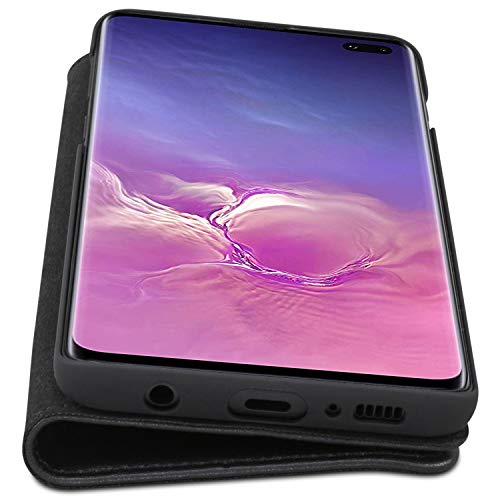 CASEZA Samsung Galaxy S10 Plus Funda Negro Tipo Libro Piel PU Case Cover Carcasa Plegable Cartera Oslo Piel Vegana Premium para Galaxy S 10 + (6,4") Original - Ultrafina con Cierre Magnético