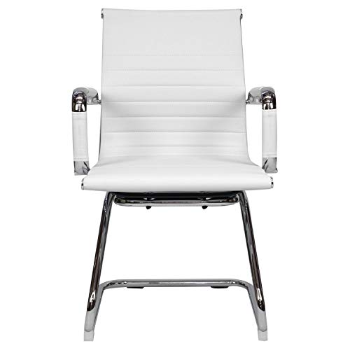 Cashoffice - Silla de Confidente Eames - Silla de Oficina Ergonómica Símil Piel (Blanco)