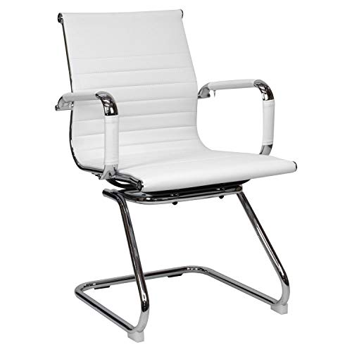 Cashoffice - Silla de Confidente Eames - Silla de Oficina Ergonómica Símil Piel (Blanco)