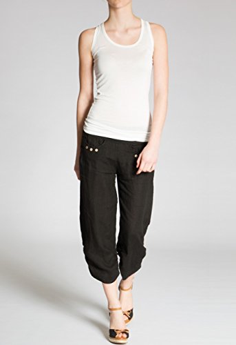 Caspar KHS017 Pantalones de Verano Capri Pirata de Lino para Mujer, Color:Negro, Talla:3XL - DE46 UK18 IT50 ES48 US16