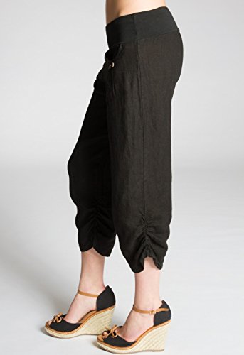 Caspar KHS017 Pantalones de Verano Capri Pirata de Lino para Mujer, Color:Negro, Talla:3XL - DE46 UK18 IT50 ES48 US16