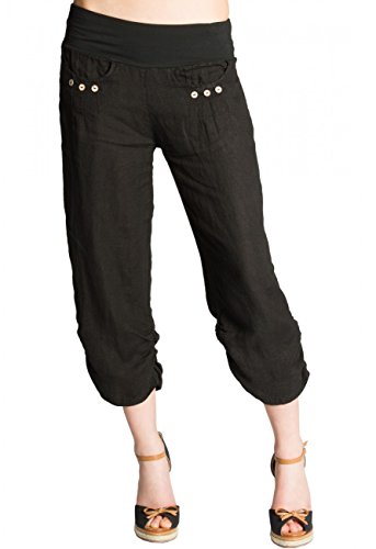 Caspar KHS017 Pantalones de Verano Capri Pirata de Lino para Mujer, Color:Negro, Talla:3XL - DE46 UK18 IT50 ES48 US16