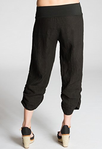 Caspar KHS017 Pantalones de Verano Capri Pirata de Lino para Mujer, Color:Negro, Talla:3XL - DE46 UK18 IT50 ES48 US16