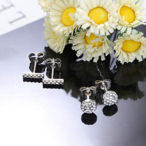 Cassieca 10 Pares Acero Inoxidable Pendientes Para Mujer Circoniña Stud Pendientes Piercing Corazón Luna Barra Pendientes Set Plata Oro Rosa