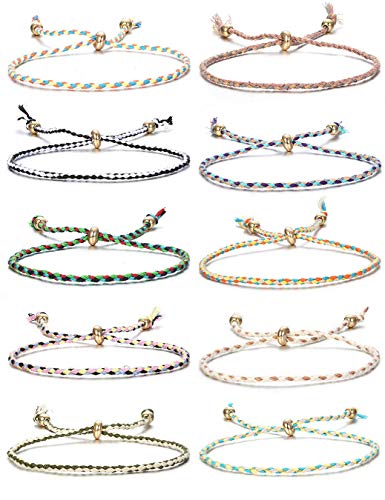 CASSIECA 10Pieza Pulsera Trenzada Amistad para Mujeres Niñas Hecha a Mano Pulsera de Cuerda Multicolor Pulsera para Tobillo Regalos de Cumpleaños Ajustable