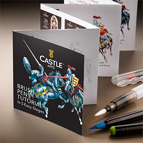 Castle Art Supplies estuche de 24 rotuladores de acuarela con punta de pincel. Rotuladores vibrantes con punta de pincel de nylon flexible para libros de colorear, caligrafía, dibujo y escritura