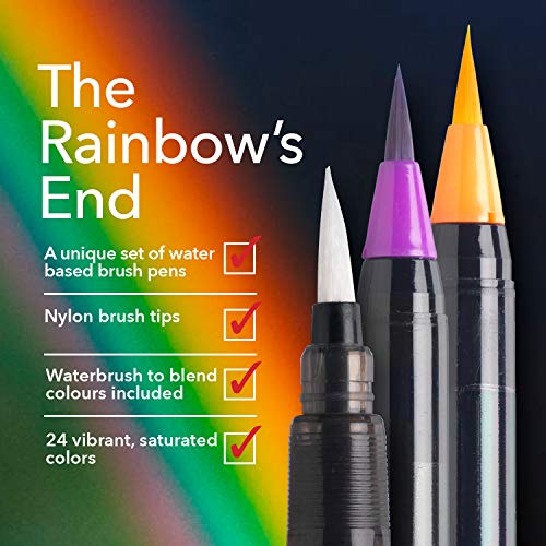 Castle Art Supplies estuche de 24 rotuladores de acuarela con punta de pincel. Rotuladores vibrantes con punta de pincel de nylon flexible para libros de colorear, caligrafía, dibujo y escritura
