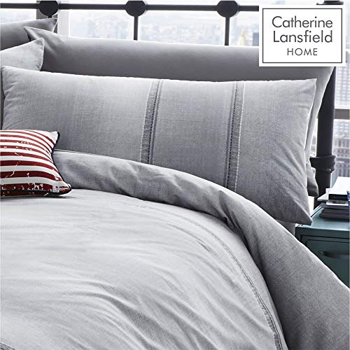 Catherine Lansfield Denim Easy Care - Conjunto de 135 x 200 cm + 1 x 50 x 75 cm, Gris