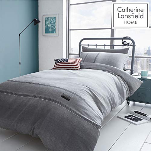 Catherine Lansfield Denim Easy Care - Conjunto de 135 x 200 cm + 1 x 50 x 75 cm, Gris