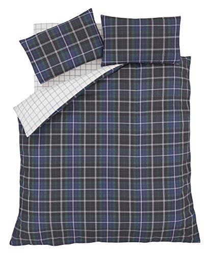 Catherine Lansfield - Juego de Cama, Tela Tipo tartán de algodón Peinado, Color Azul Marino, algodón, Azul Marino, Suelto
