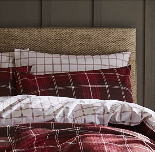 Catherine Lansfield Juego de Funda de edredón de Cuadros Escoceses cepillados, algodón, Rojo, Matrimonio