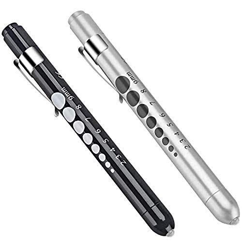 CAVN Diagnóstico Linterna medica Penlight (2 Piezas), médico reutilizable de LED linterna con calibrador de pupilar para medicos enfermeras con Clip de bolsillo