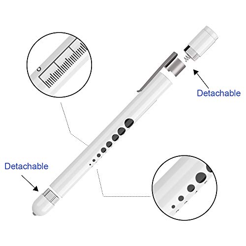 CAVN Linterna de bolígrafo de diagnóstico médico (2 paquetes), reutilizable LED con medidor de pupila para enfermeros y médicos con clip de bolsillo