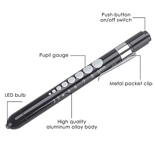 CAVN Linterna de bolígrafo de diagnóstico médico, 2Pack con indicador de pupila para estudiantes de enfermería Con 4 pilas