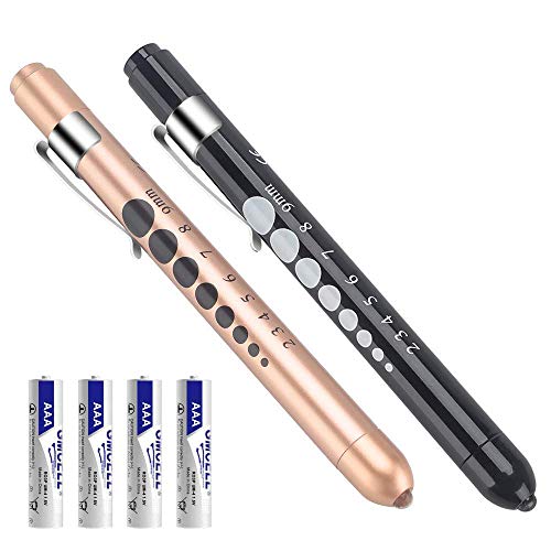 CAVN Linterna de bolígrafo de diagnóstico médico, 2Pack con indicador de pupila para estudiantes de enfermería Con 4 pilas