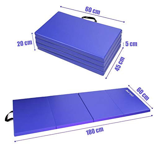 CCLIFE Colchoneta Plegable de Espuma para Gimnasia Yoga Deportiva Yoga estrilla Triple Plegable 180/60/5cm, Color:DGNMT020A4060blu
