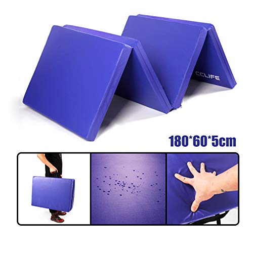 CCLIFE Colchoneta Plegable de Espuma para Gimnasia Yoga Deportiva Yoga estrilla Triple Plegable 180/60/5cm, Color:DGNMT020A4060blu
