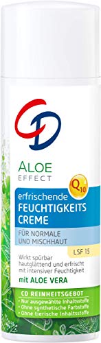 CD Aloe Effect - Crema hidratante refrescante (50 ml, crema antienvejecimiento, con aloe vera y Q10, SPF 15, cuidado diario para piel normal y mixta, vegana)