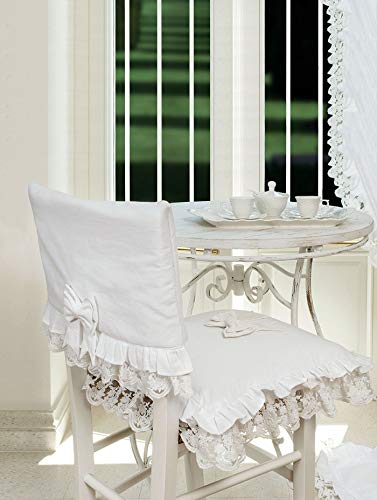 CdCasa Funda para Respaldo de Silla con Volantes, Funda de Silla Comedor, Decoraciones de Mesa, Cubiertas para Silla Romántico Rústico Shabby Chic - Volantes/Encaje - 46x34 - Blanco