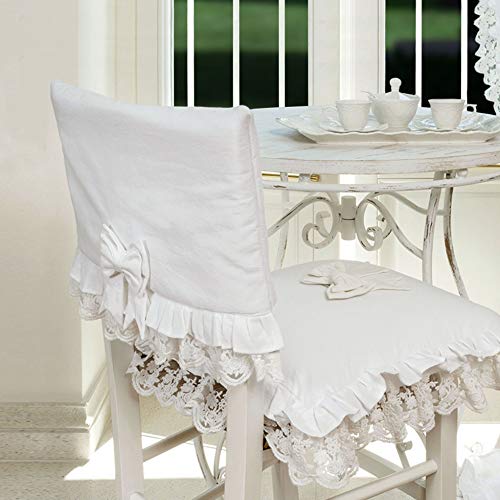 CdCasa Funda para Respaldo de Silla con Volantes, Funda de Silla Comedor, Decoraciones de Mesa, Cubiertas para Silla Romántico Rústico Shabby Chic - Volantes/Encaje - 46x34 - Blanco