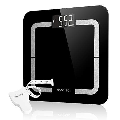 Cecotec Báscula Baño Digital Surface Precision 9500 Smart Healthy. Con Plataforma de Cristal Templado de alta Seguridad, Pantalla LCD invertida, Capacidad máxima de 180kg, Con Conectividad, Negro.