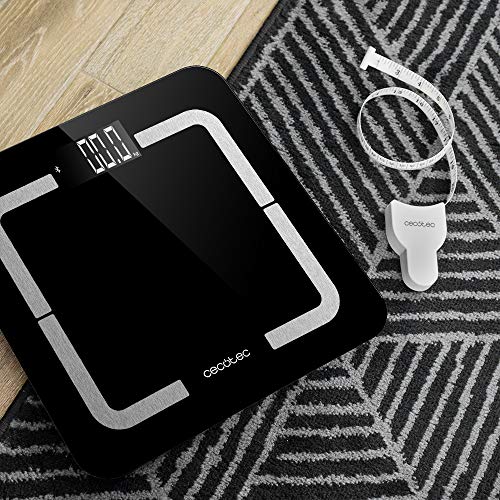 Cecotec Báscula Baño Digital Surface Precision 9500 Smart Healthy. Con Plataforma de Cristal Templado de alta Seguridad, Pantalla LCD invertida, Capacidad máxima de 180kg, Con Conectividad, Negro.