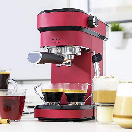 Cecotec Cafelizzia 790 Shiny - Cafetera para Espressos y Cappuccino, 1350 W, Sistema Thermoblock, 20 Bares, Modo Auto para 1-2 Cafés, Vaporizador Orientable, 1.2L, Rojo